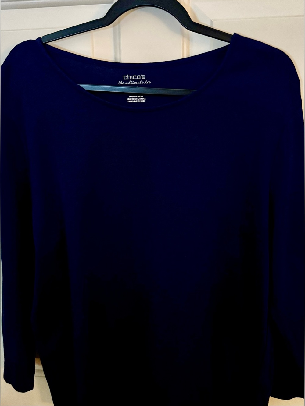 Chico's Tee 100% Cotton Ultimate Tee Navy Scoop Neck 3/4 Sleeve Chico’s Size-3